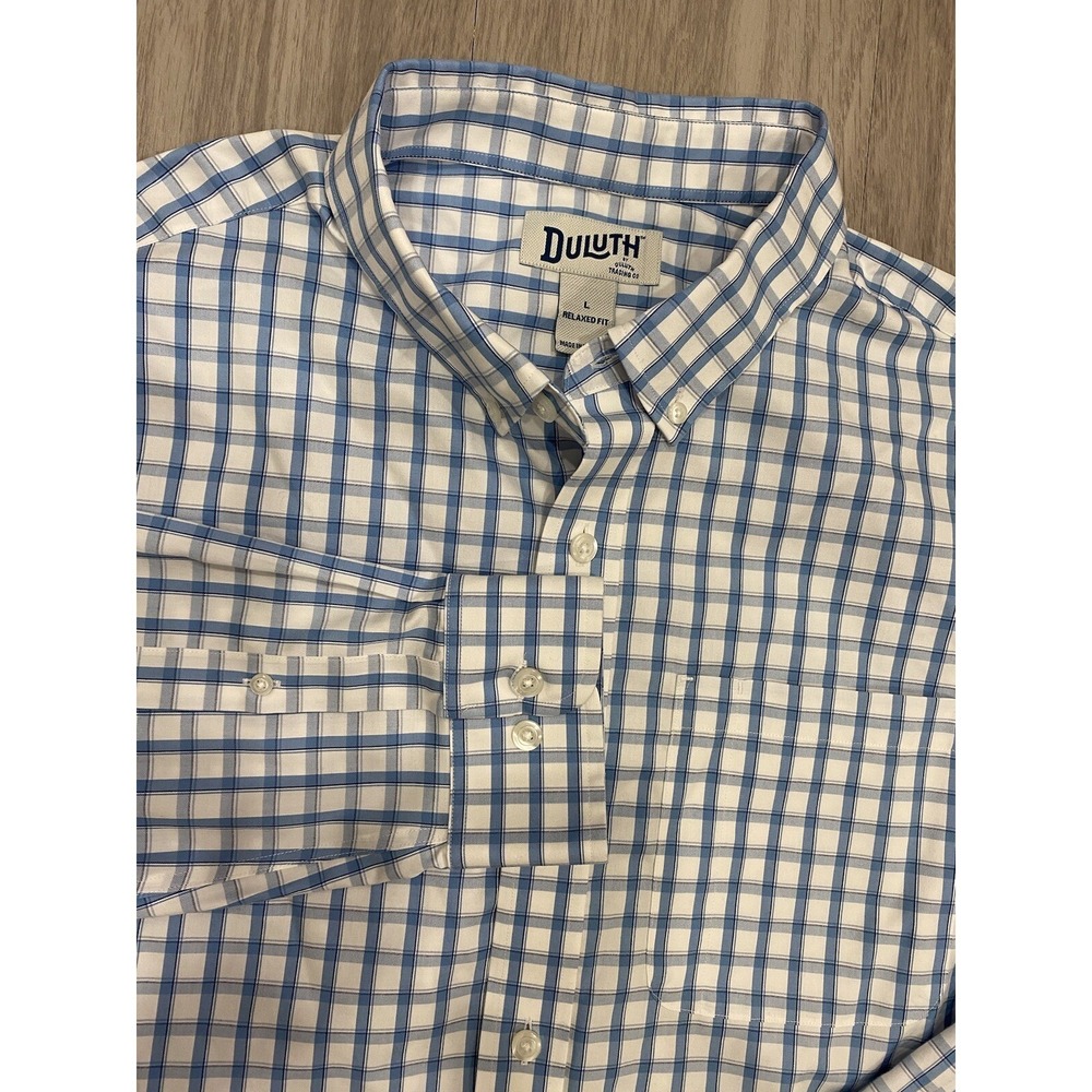 Duluth Trading Co Plaid Shirt Men's Large Relaxed Fit Long Sleeve Cotton L Blue